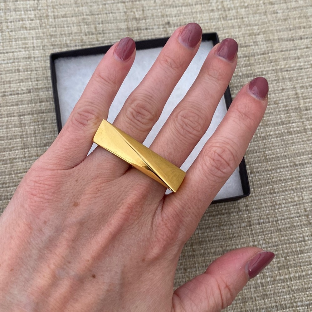 Double finger 14k gold plated brass ring.